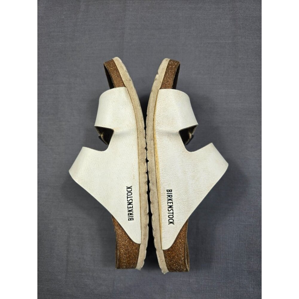 Birkenstock Size 39 Womens Arizona White Leather Sandals Big Buckle - Picture 6 of 8